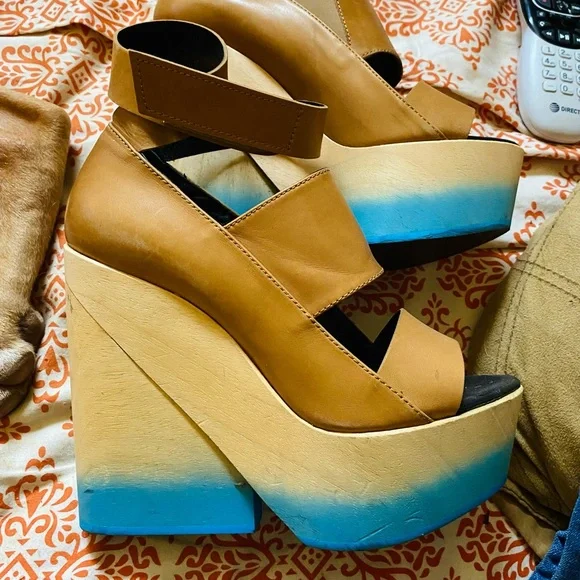 Pierre Hardy wood platform wedge high heel ombré ankle strap shoe sandal 40 9 - Picture 2 of 5